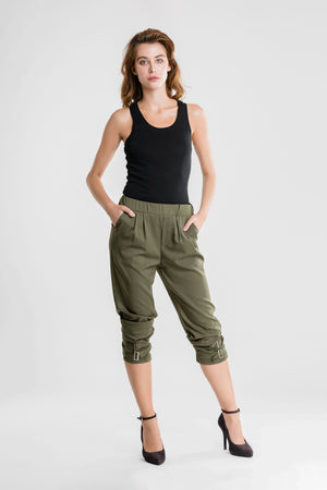 Fitted Cuff Harem Pants with Buckles
