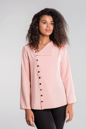Button Front Roll Sleeve Blouse