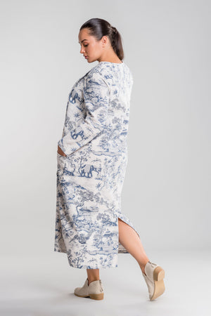 Blue Japanese Porcelain Print Dress